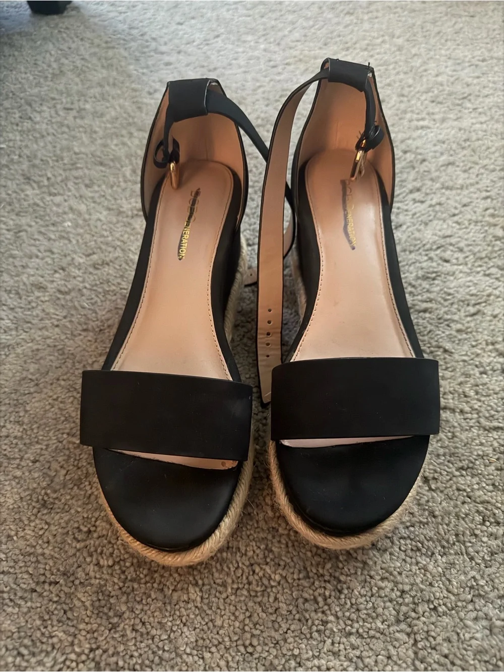 BCBG Black Espadrille Wedge Sandals